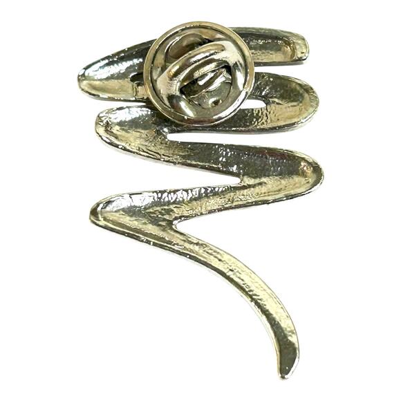 Vintage Smooth Silver Tone Lightning Zig Zag Squiggle Tornado Brooch Pin - Picture 8 of 8